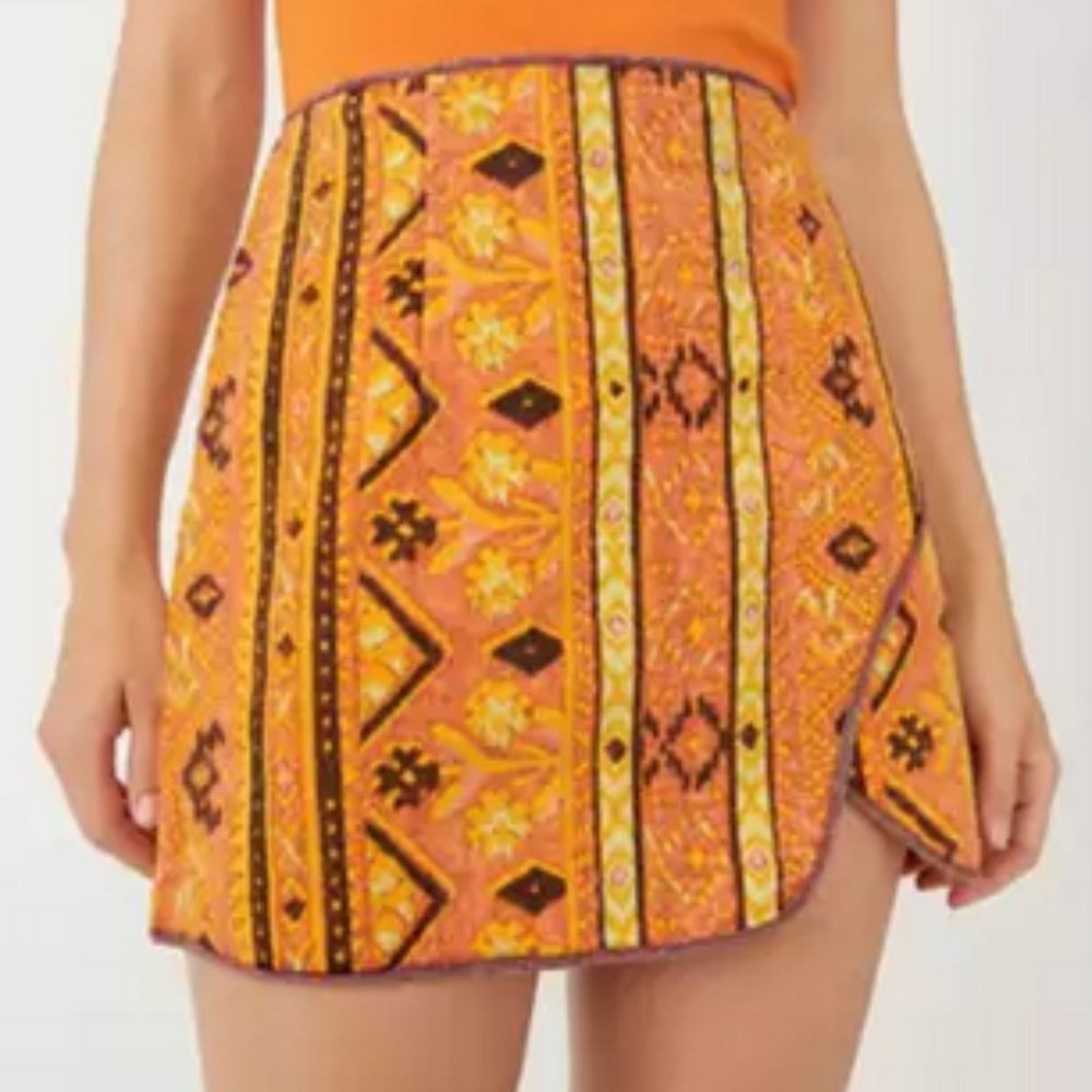 Free People Cleo Wrap Skirt in Rust Combo Size 6 NWT
